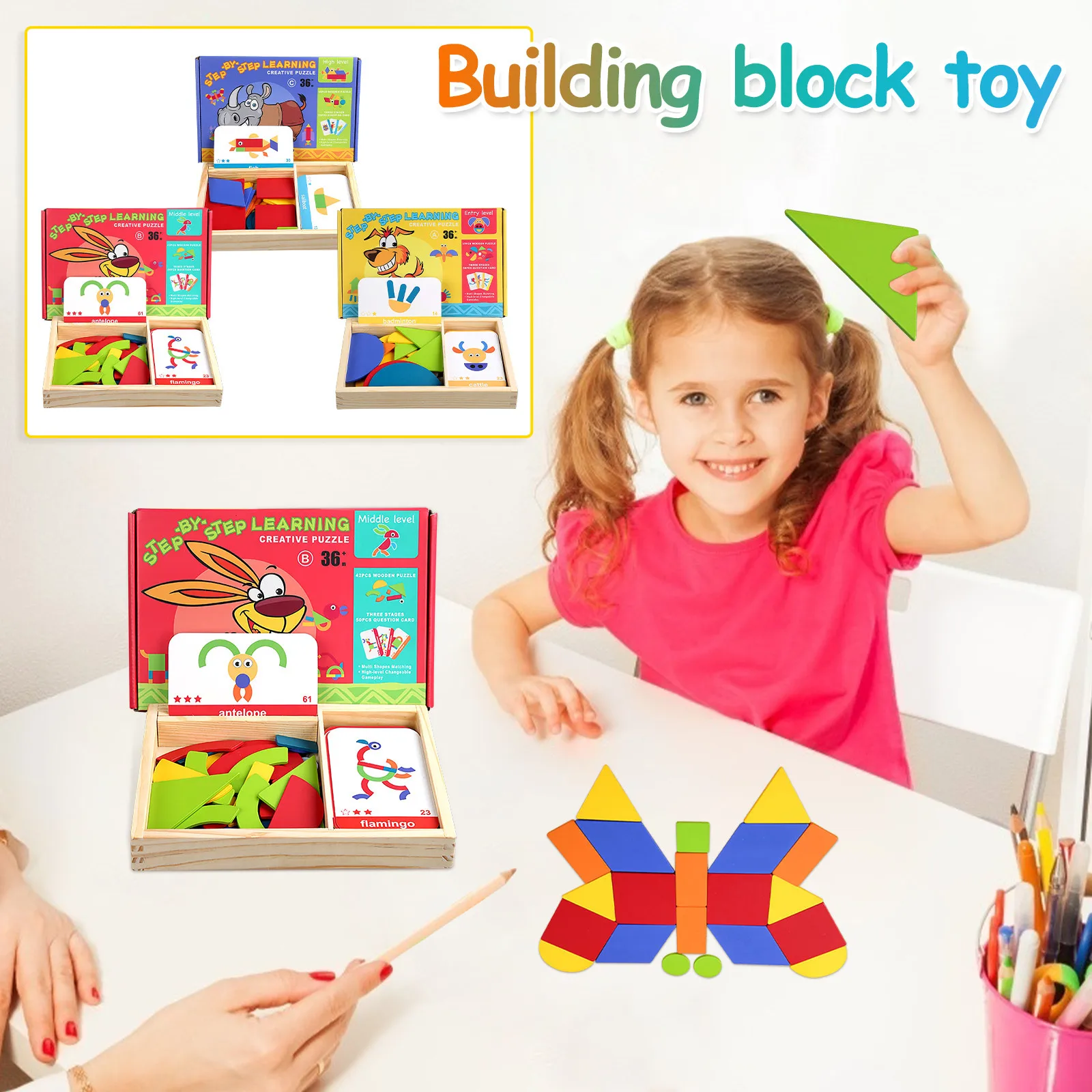 

2021 Набор геометрических деревянных пазлов, Красочные Креативные 3D головоломки танграммы, детские развивающие игрушки Монтессори для детей