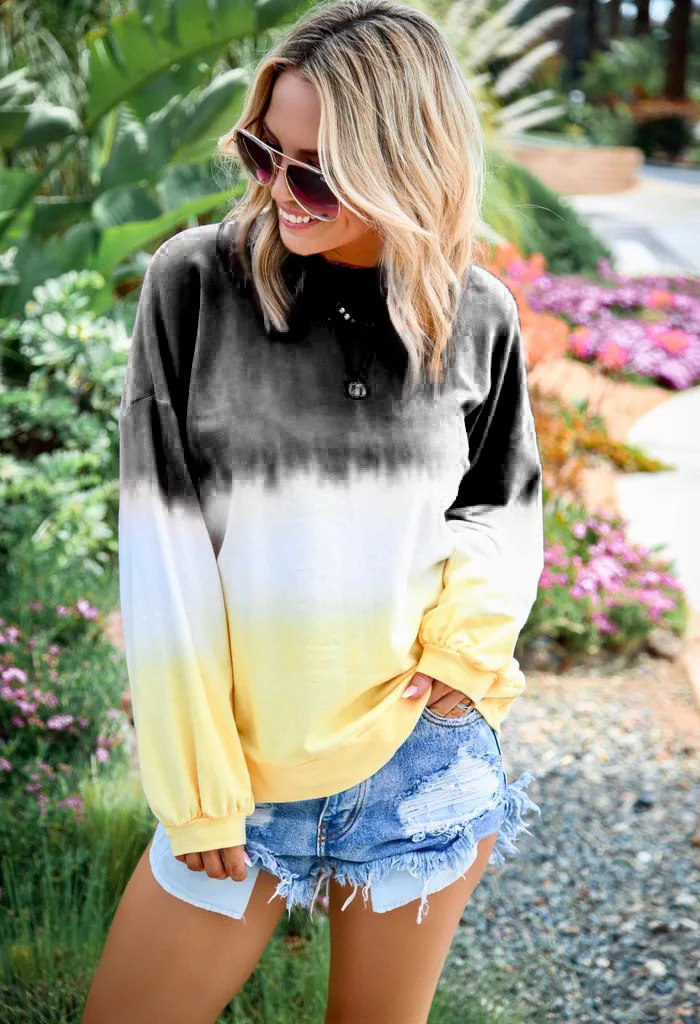 LZEQuella Women Autumn Winter Gradient Color Print Hoodies Sweatshirt Casual O Neck Long Sleeve Pullovers Female Tracksuit Top