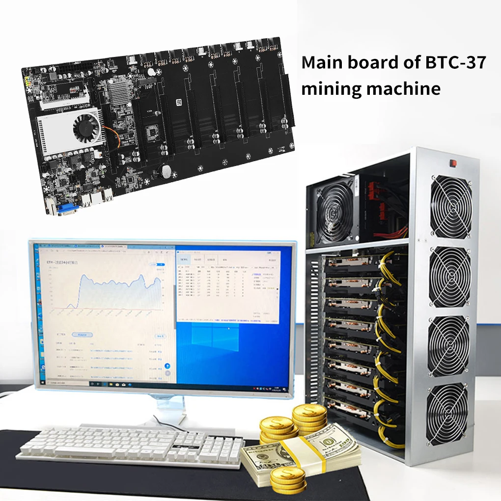 Verkaufen BTC-T37 Bergbau Bergmann Motherboard SATA 3,0 8 GPU PCI-E 16X Motherboard USB 2,0 DDR3 Speicher Integrierte VGA Interface Computer Teil