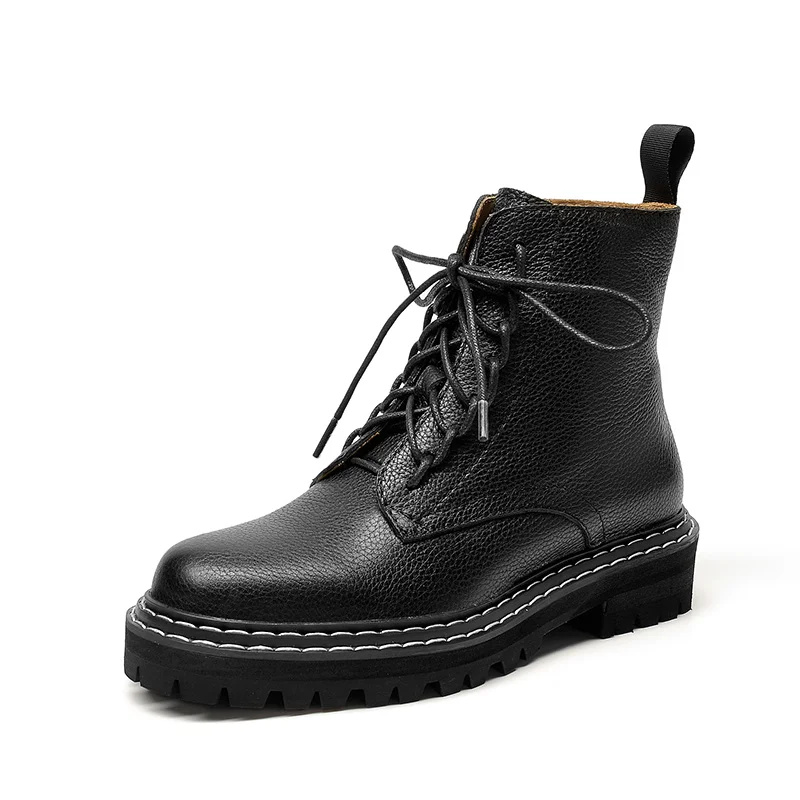 

Genuine Leather Platform Zipper Ankle For Women Handmade Boots With Suede Lace