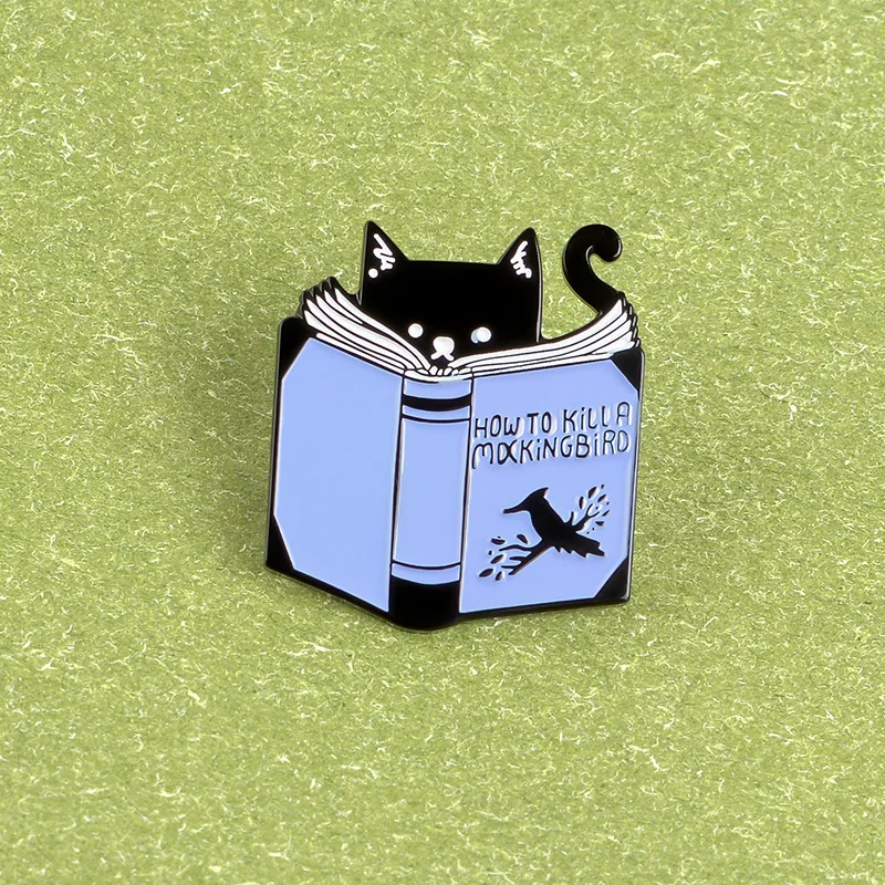 

New Fashion Black Cat Pins HOW TO KILL A MOCKING BIRD Brooch Shirt Bag Lapel Badge Enamel Pin for Gift