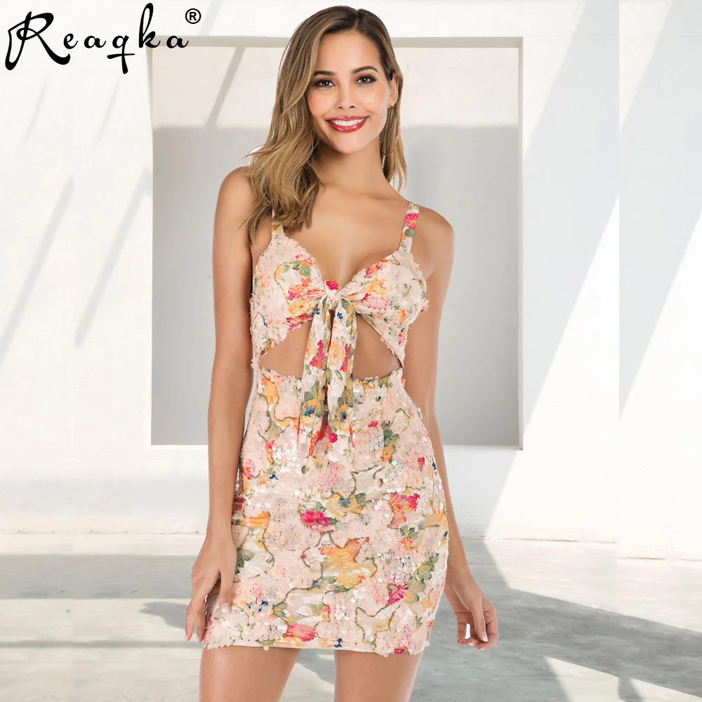 Reaqka Sexy white Sequins summer dress Sleeveless chain vintage Deep V neck mini club party dresses Backless vestidos mujer 2017|vestidos mujer|dress