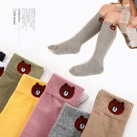 1 pair spring autumn winter cotton lace double needle children breathable socks solid baby girls knee socks school