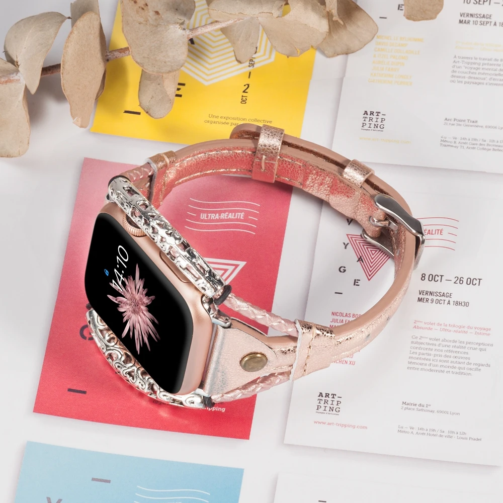 Винтажный кожаный ремешок для Apple Watch Band женский твист полоса ремешок заклепки с металлической веревкой браслет нарядный стильный iwatch серия