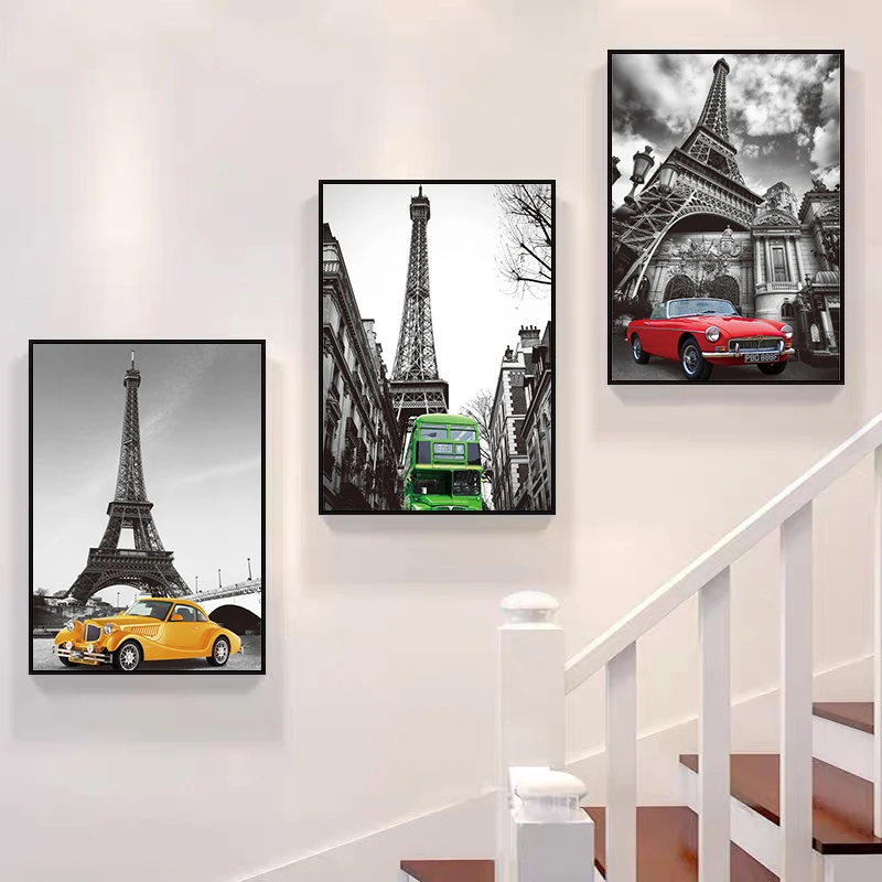 Художественные настенные постеры с изображением городского автобуса Парижа и