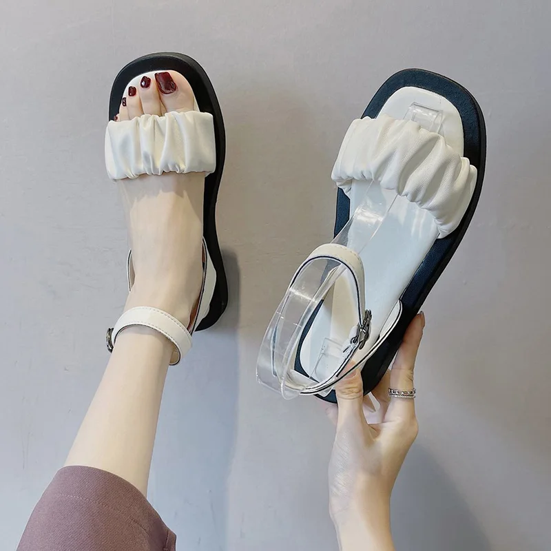 

Female Sandal 2021 Summer Clear Heels Sale Of Women's Shoes Girls New Low Flat Fashion Comfort Beige Rome Scandals Basic Casual