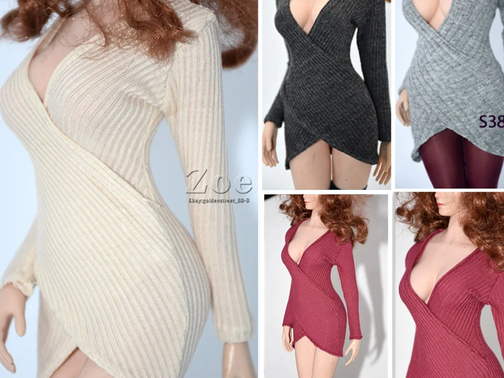 

1/6 Scale Female Clothes Tight Dress V-neck Skirt Fit For 12inches Action Figure Body Accessories
