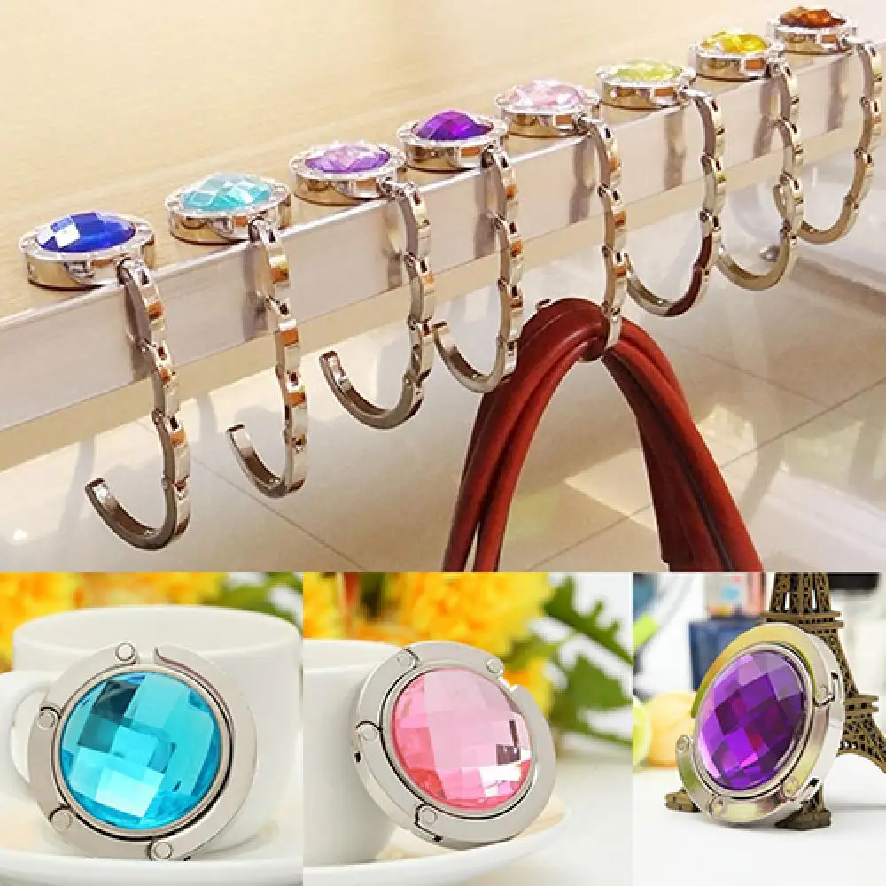 

1 Pcs Practical Foldable Handbag Purse Hanger Convenient Table Hook Hanging Round Rhinestone Holder Bag buckle Bag Hook
