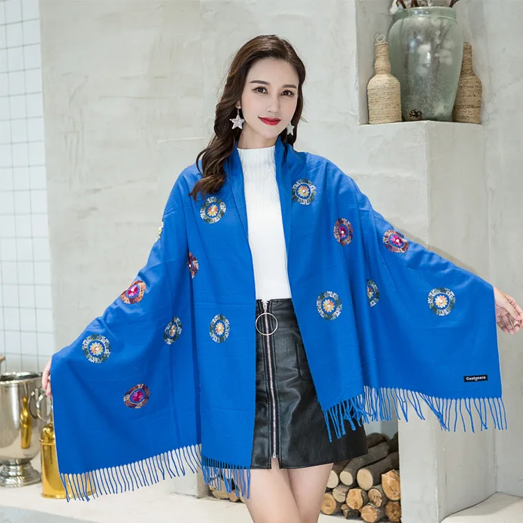 Новинка 2019! Новый женский кашемировый шарф с вышивкой Национальный двойного