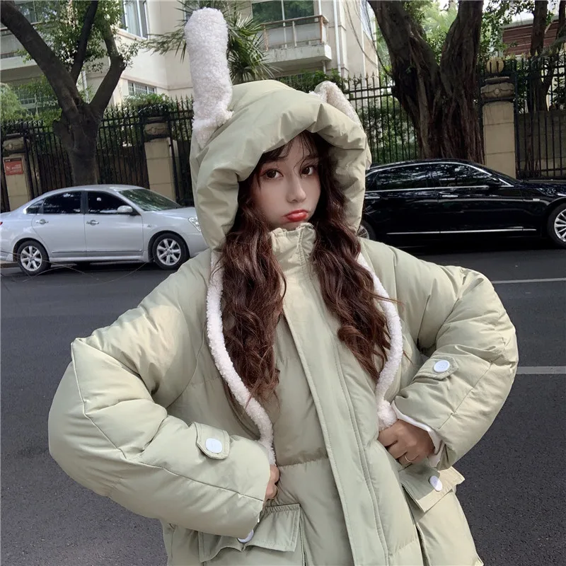 

Women's Winter Jacket 2021 New Korean Style Long-Sleeved Mid-Length Jacket Women Oversize Cute Padded Coat Warm Cotton Parker