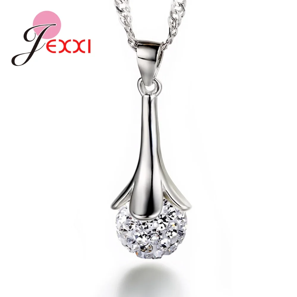 

Nice Necklace for Date Appointement Shining White CZ Crystal Paved Ball 925 Sterling Silver Pendant Women Fashion Accessory