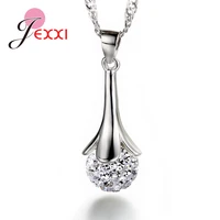 nice necklace for date appointement shining white cz crystal paved ball 925 sterling silver pendant women fashion accessory