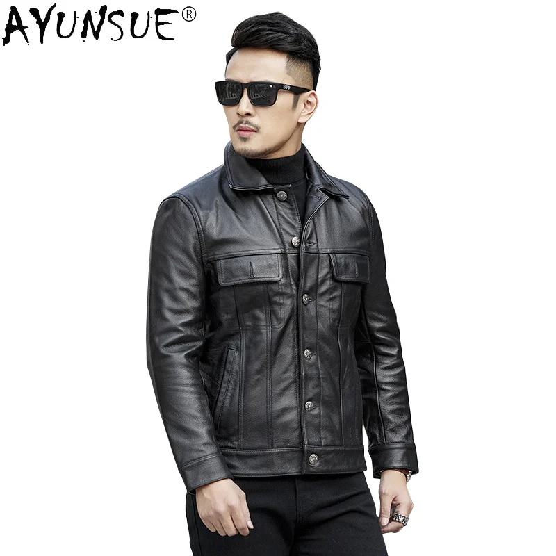Куртка мужская из натуральной кожи мотоциклетная куртка воловьей верхняя одежда