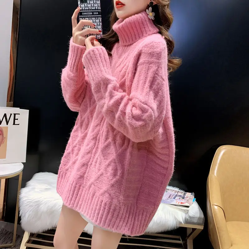 

Japanese twist turtleneck sweater women's autumn and winter loose-fitting outer wear long thickened western style lazy wind