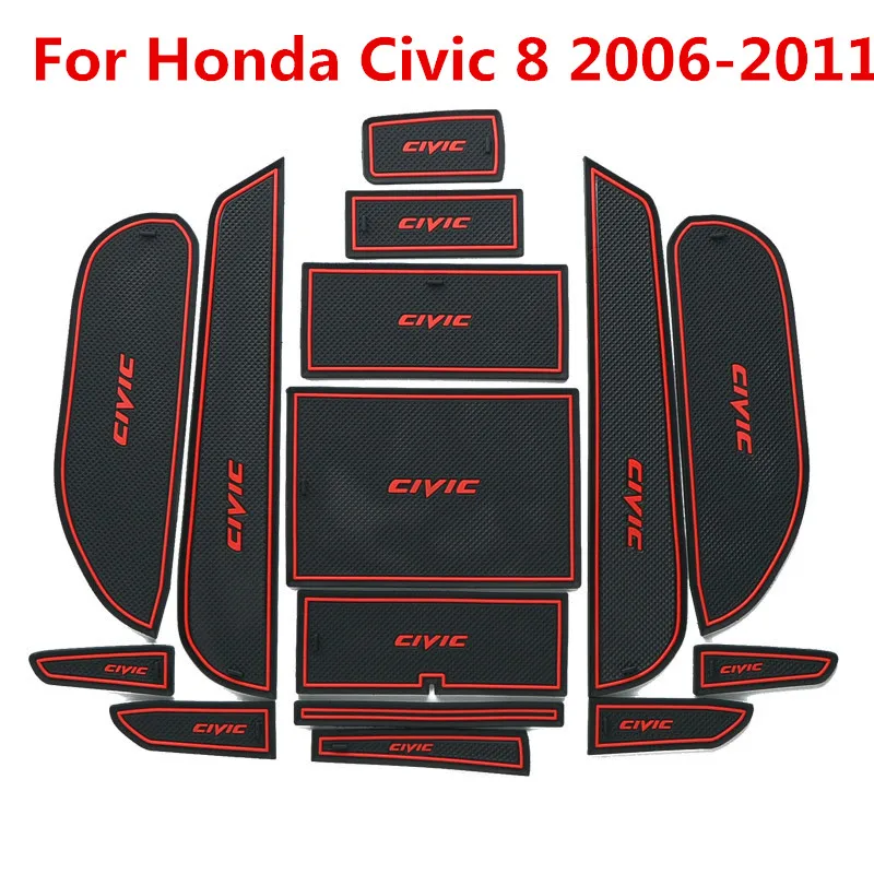 

3D Rubber Mat For Honda Civic 8 2006-2011 Lnterior Anti Slip Mat Door Slot Pad Cup Cushion Groove Mat Car Accessories 15pcs