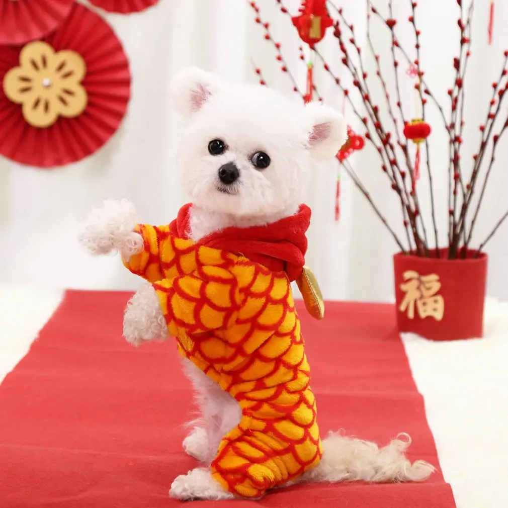 

Dog Clothes Festive New Year Dragon Transformation Clothes Flannel Cotton Coat Puppy Four-legged Clothes