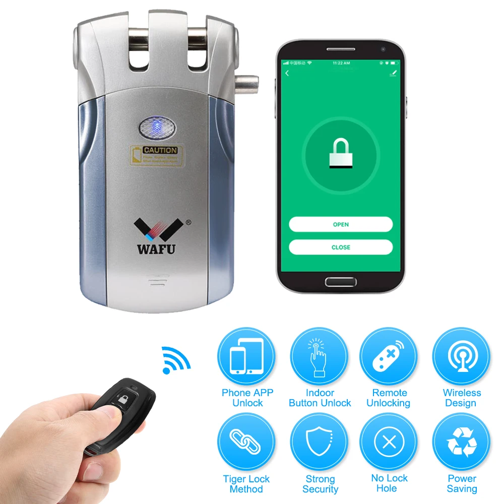 Умный дверной замок WAFU HF 018W WiFi с дистанционным управлением невидимый БЕСКЛЮЧЕВОЙ