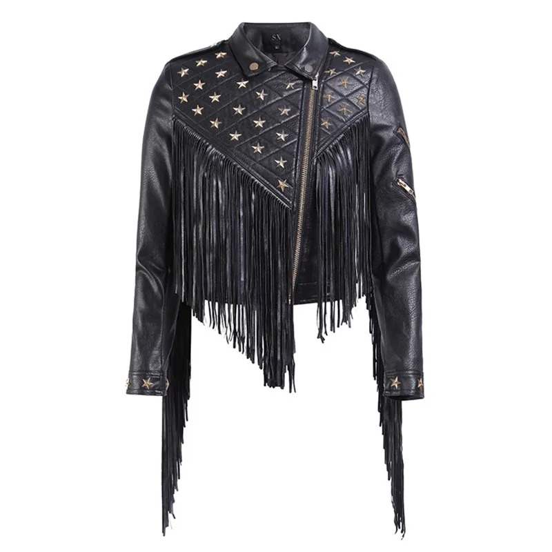 Tide brand  fringed short leather women long sleeve spring autumn personality street wind handsome locomotive short coat