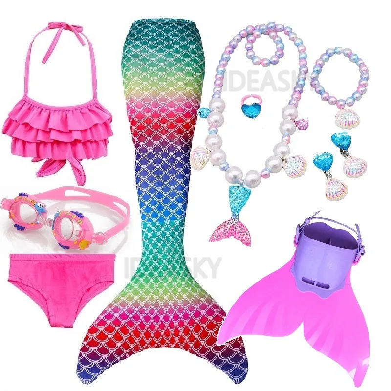 Купальный костюм для девочек с радужным хвостом Русалочки комплект косплея