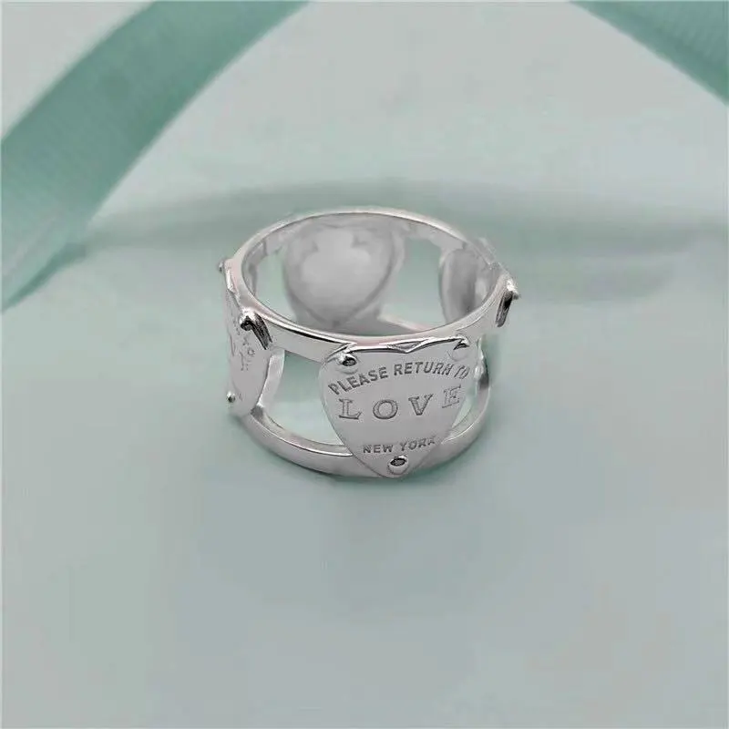 

Women's Sterling Silver S925 classic fashion fashion hollow heart-shaped love ring jewelry sweet romantic couple jewelry gif