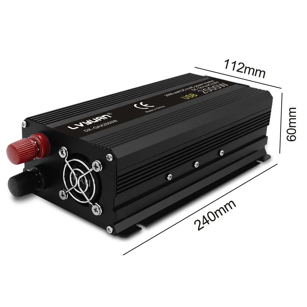 DC12V к переменному току 230V 500W 1200W 1500W 2000 Вт пиковый ЕС розетка USB Инвертор