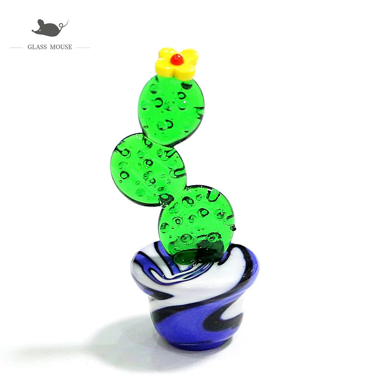 

Handmade Murano Glass Cactus Figurines Crafts Ornaments Creative Colorful Cute Miniature Plant Sculpture For Home Tabletop Decor