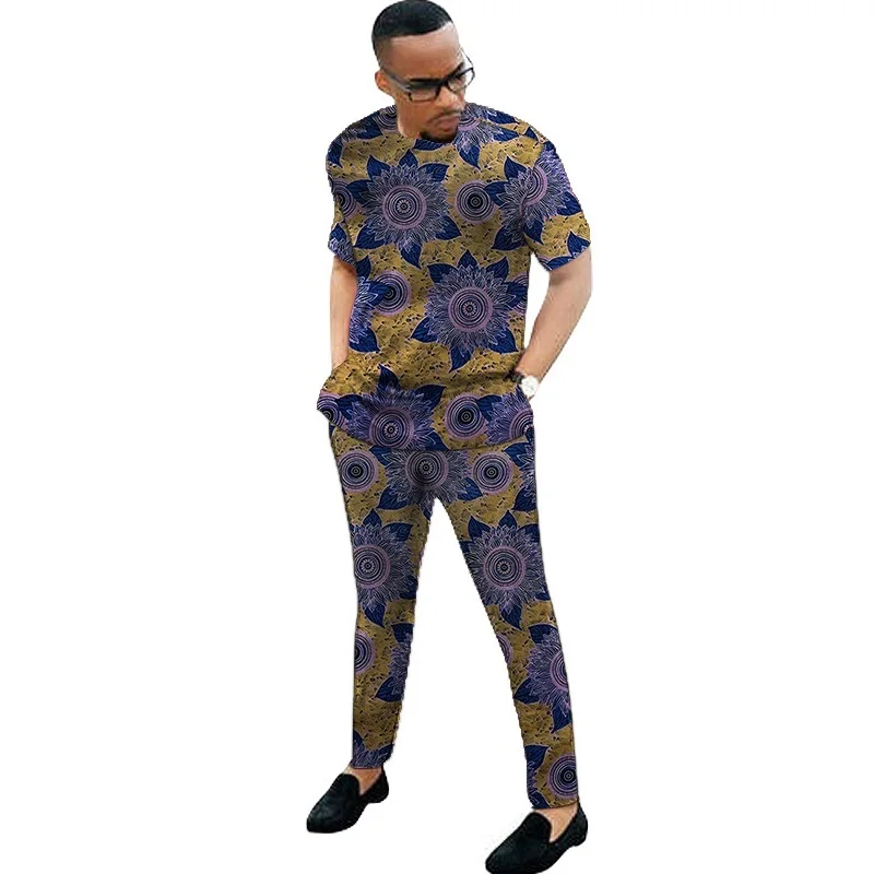 Африканские модные красочные мужские костюмы с принтом рубашка коротким рукавом