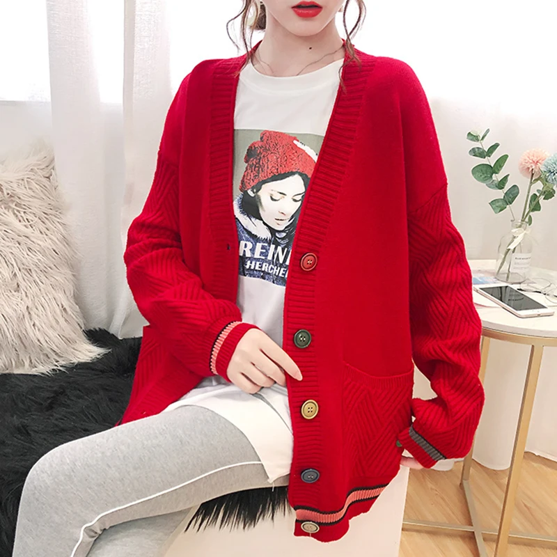 Вязаный женский кардиган свитер новинка 2019 модный на пуговицах Осень-зима
