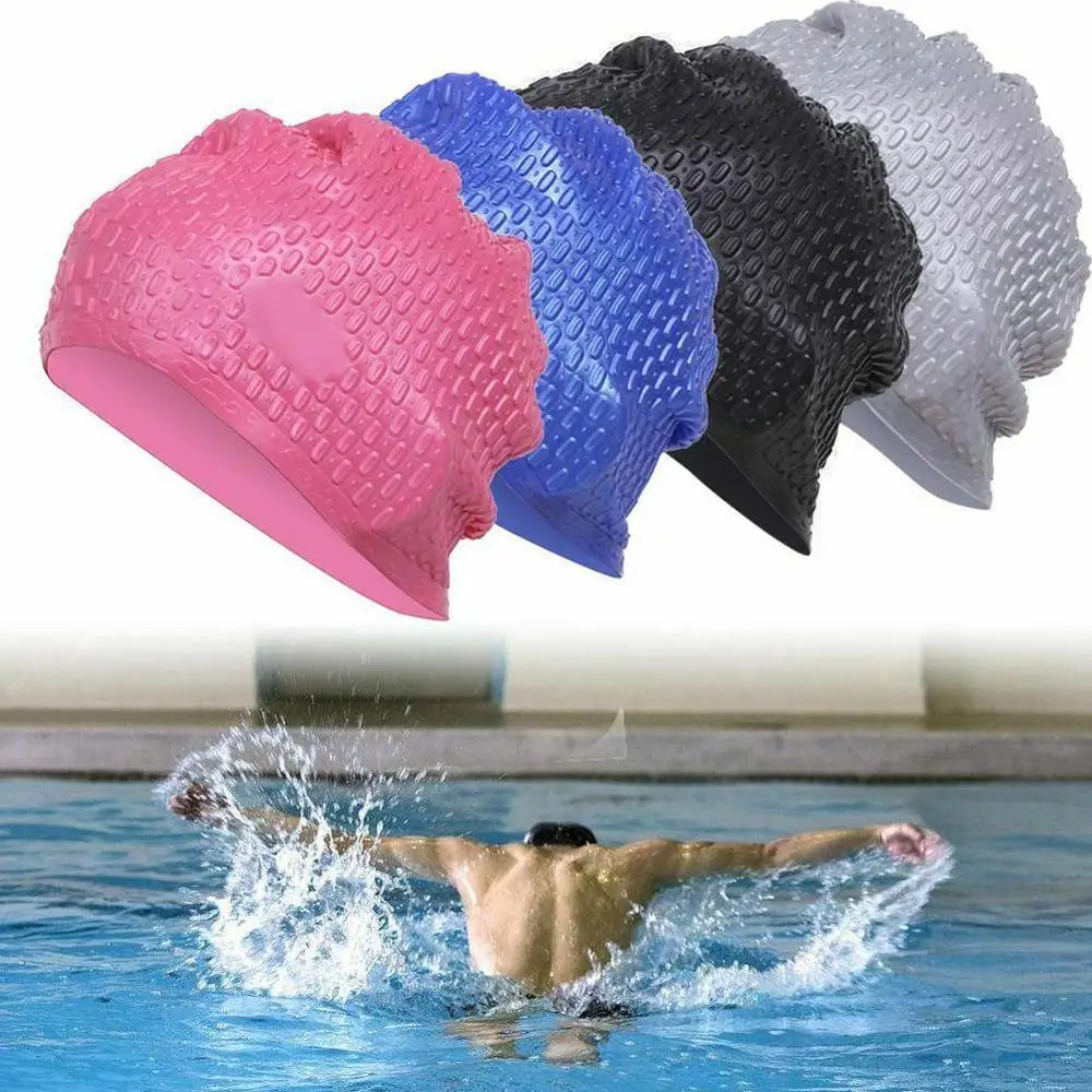 

Unisex Men Women Silicone Swim Pool Hat Swimming Cap Waterproof Ear Plug Protect Adults Swimming Caps Ear Protect Large Silicon