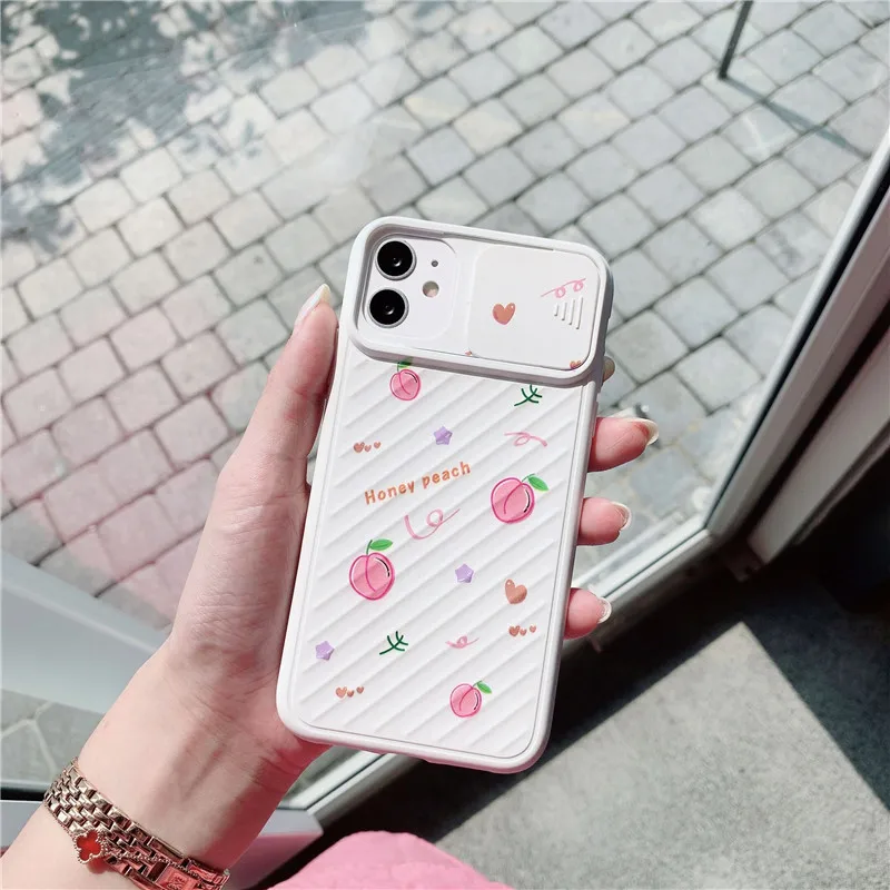 

Cute Cartoon Camera Phone Case For iphone 12 11 Pro Max 7 8 plus XR X XS max SE 2 Cover Funny Cute Strawberry Peach Soft Cover