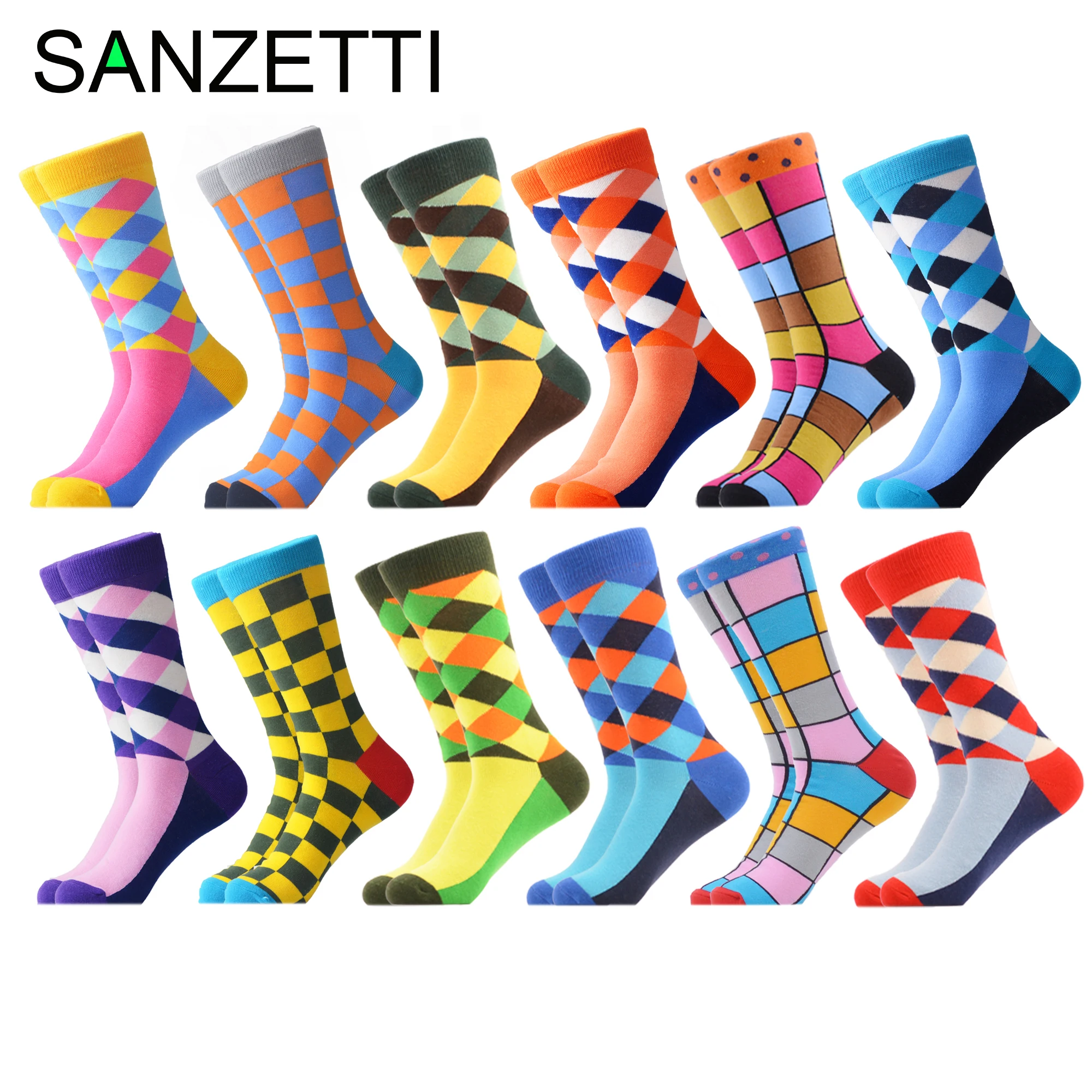 SANZETTI, 12 пар/партия, новинка, мужские цветные теплые зимние носки из чесаного хлопка, повседневные носки для свадебного платья
