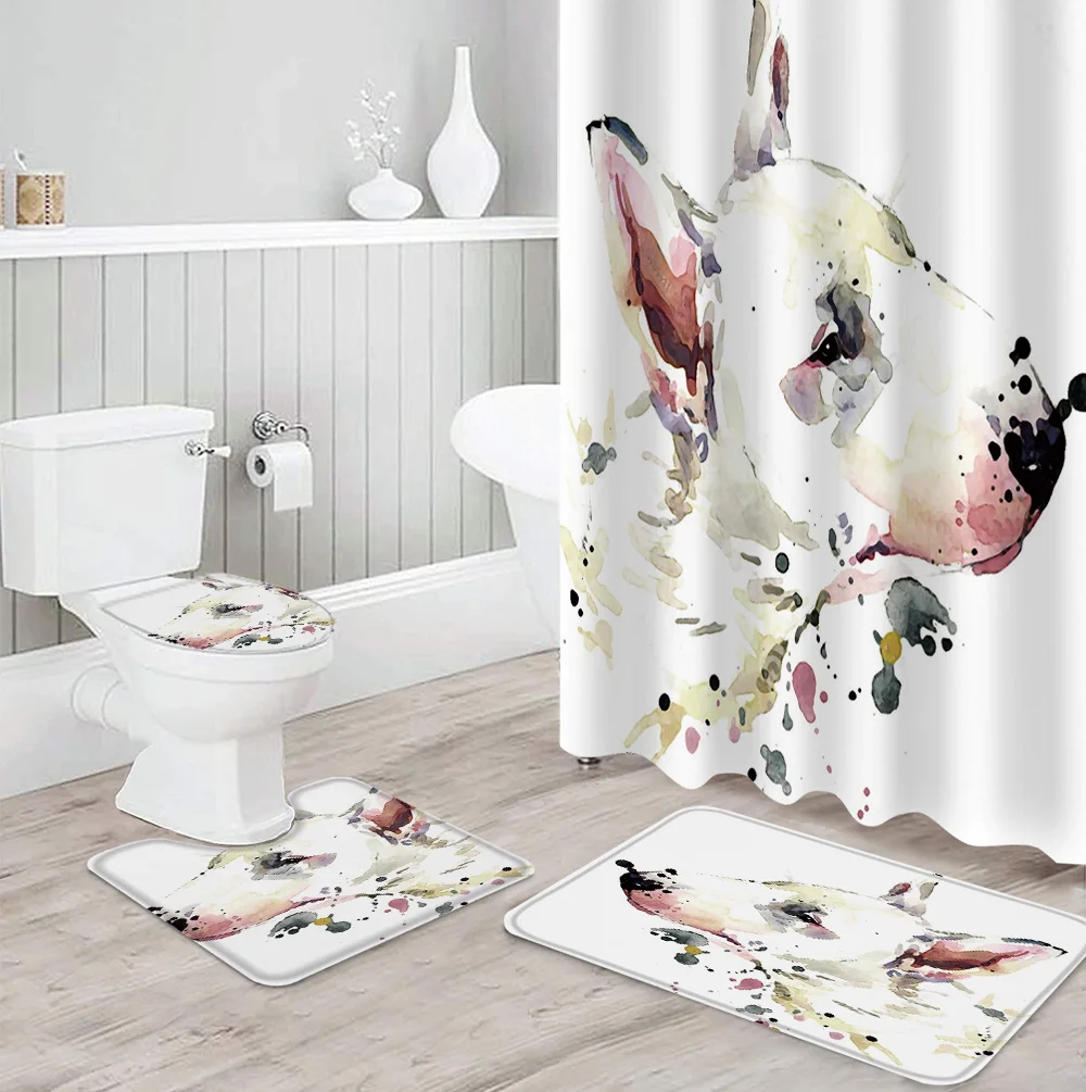 Bull Terrier Puppy Shower Curtain Bathroom Decor Waterproof Set and Rug Sets | Дом и сад