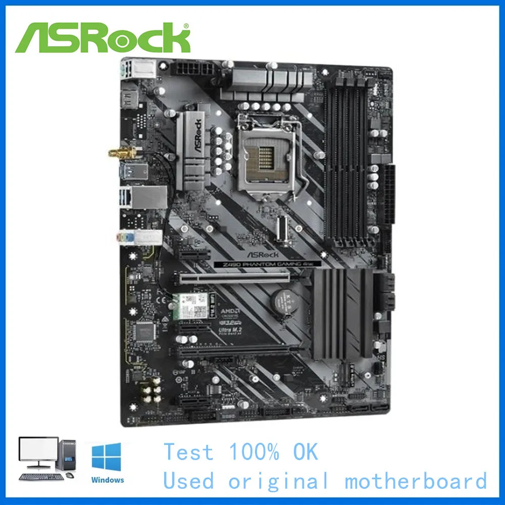 Материнская плата для компьютера ASRock Z490 Phantom Gaming 4/ac LGA 1200 DDR4 десктопная