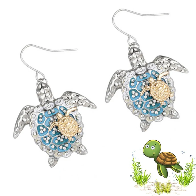 

Lovely Turtle Earring Bohemian Personalized Ocean Animal Sea Turtle Rhinestone Earrings Women Silver Hook Funny Earring Jewelry