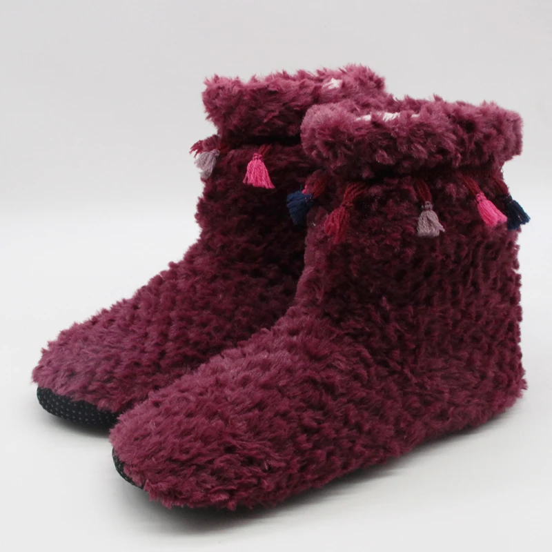 wine red Mntrerm Для женщин зимние теплые Фул женские домашние тапочки из хлопка, овечьей кожи домашние тапочки домашние плюшевые Размеры домашняя обувь женские подарки - Цвет: wine red