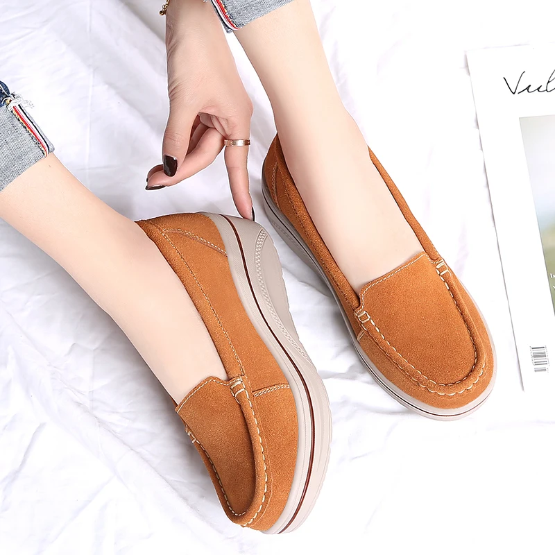 

Мокасины женские замшевые без шнуровки, лоферы из вулканизированной кожи, толстая подошва, плоская подошва, для скейтборда, прогулок на отк...