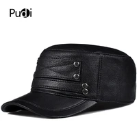 pudi man genuine leather cap hat male winter army military baseball caps hats black brown hl818