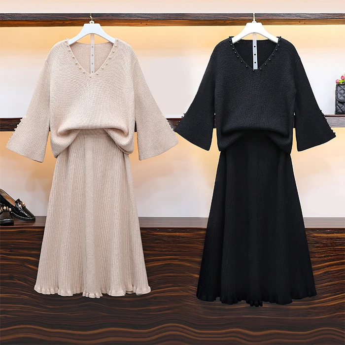 Женская одежда большого размера осенне зимний модный костюм из куртки и полуюбки