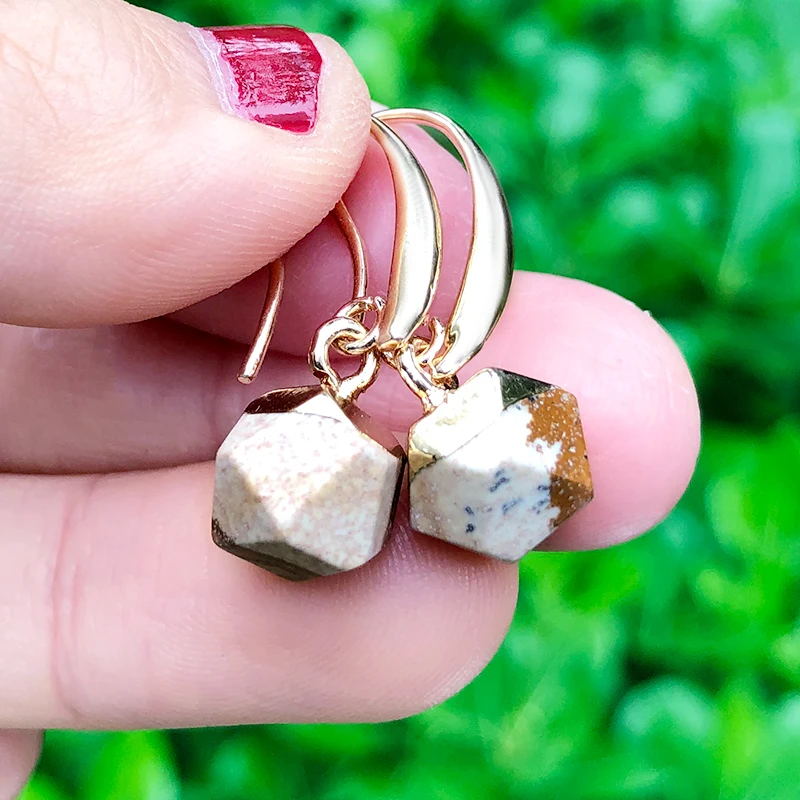 

KOMi Natural Stone Copper Pendant Earrings Colorful Multicolor Creative Geometric Stone Earrings Temperament Jewelry K6975