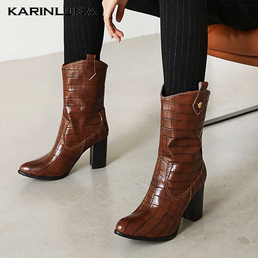 

women's New Arrivals Plus Size 43 Winter Shoes Fashion High Heels Slip On Western Boots