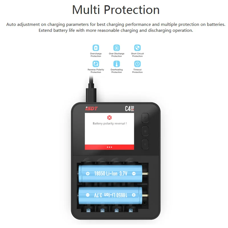 Интеллектуальное зарядное устройство ISDT C4 EVO с выходом Type-C QC3.0 для литий-ионных