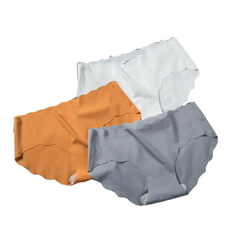 

Soft 3PCS Sets Seamless Sexy Women's Comfy Mid Waist Stretchy Plain Underwear Knickers Ice Panties Slip Silk