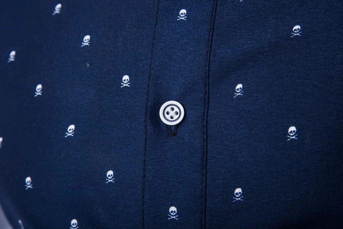 

Trendy Skull Print Patchwork England Slim Men's Hit Shirt Men Dress Shirts Long Sleeve Slim Fit Casual Camisas Masculinas