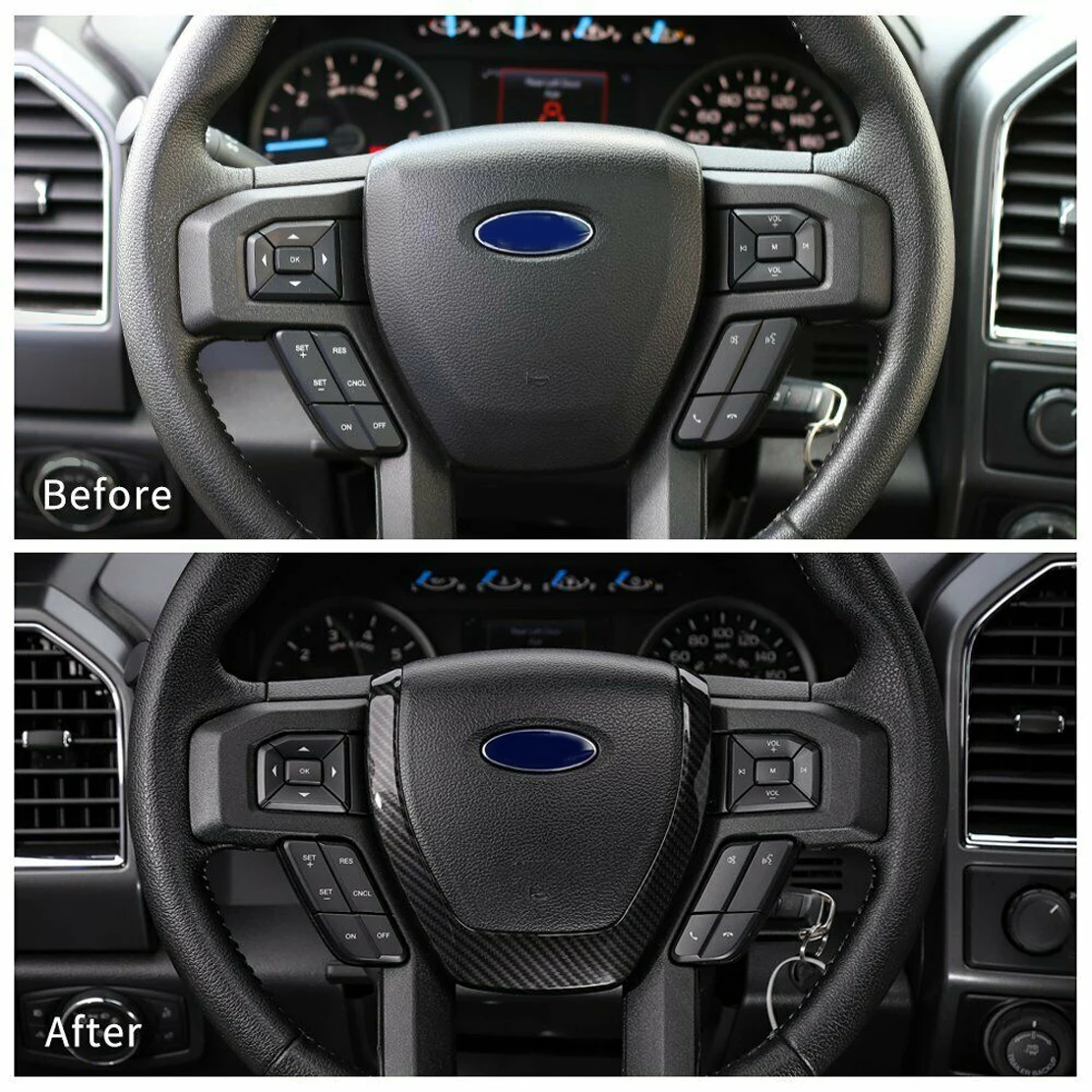 

Carbon Fiber Style Black Steering Wheel Panel Moulding Frame Cover Trim Moulding ABS Fit for Ford F150 2015 2016 2017 2018 2019