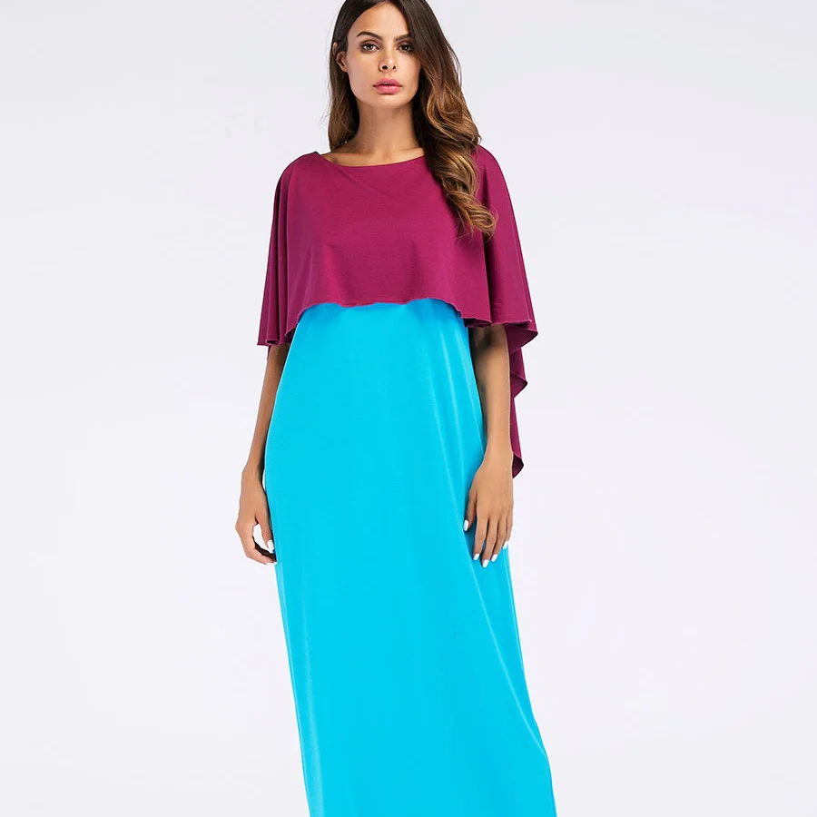 

2021 European and American Fashion Clash Color Irregular Splicing Dress Long Skirt Muslim Temperament Versatile Robes