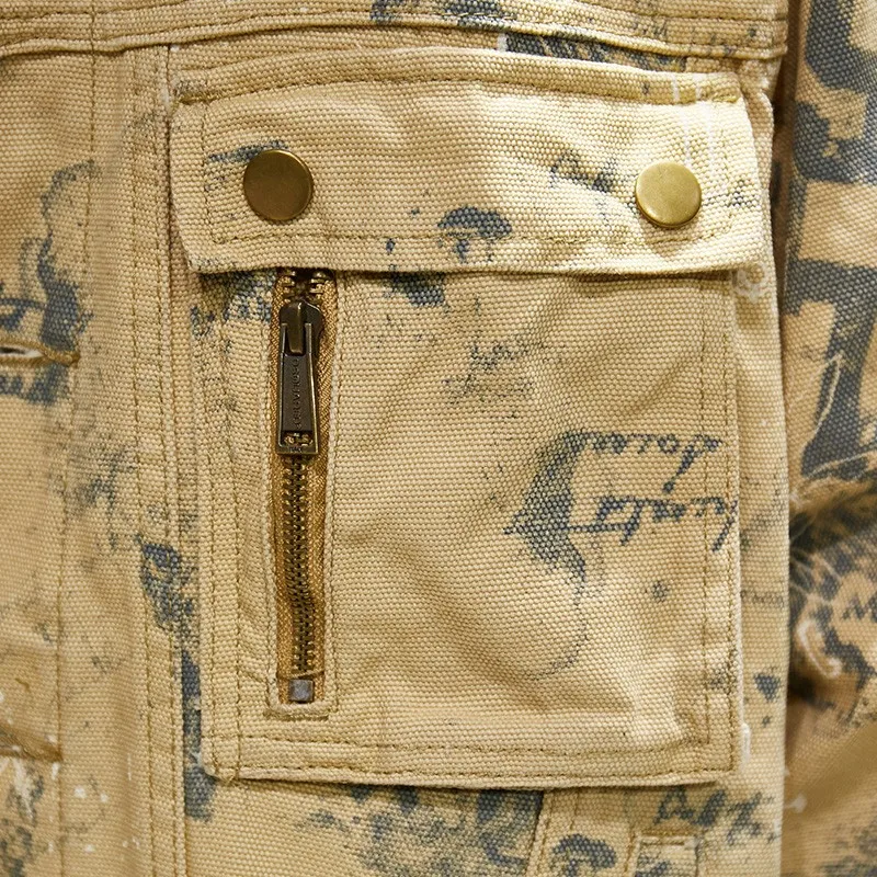 

Camouflage Irregular Printed Mens Embroidery Denim Jackets Autumn Korean Plus Size Fashion Casual Slim Fit Male Vintage Coats