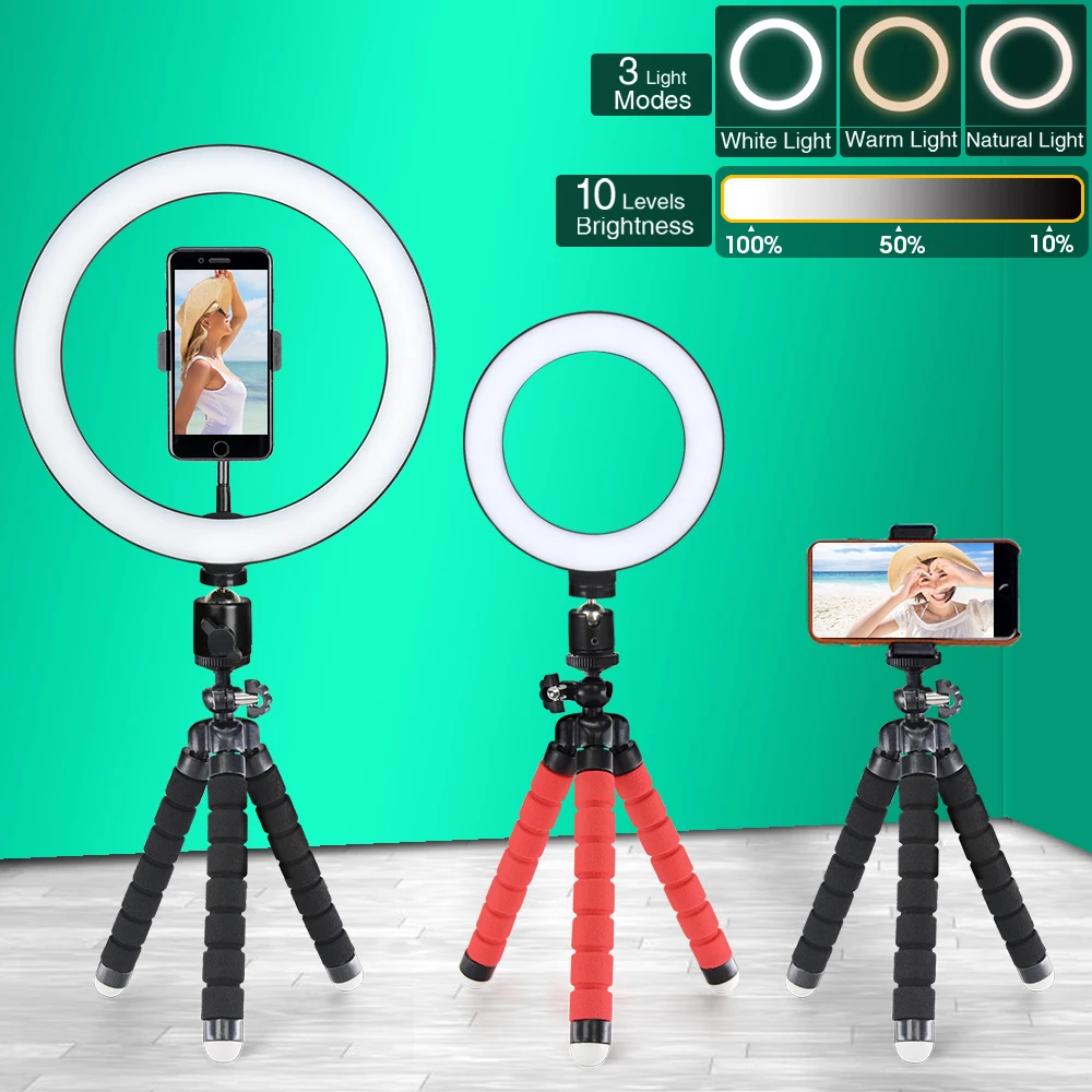 Photography Bendable-Tripod For Mobile Phone Holder Accessories With Ring Lamp Light Tripod For Smartphone Camera Selfie Stick