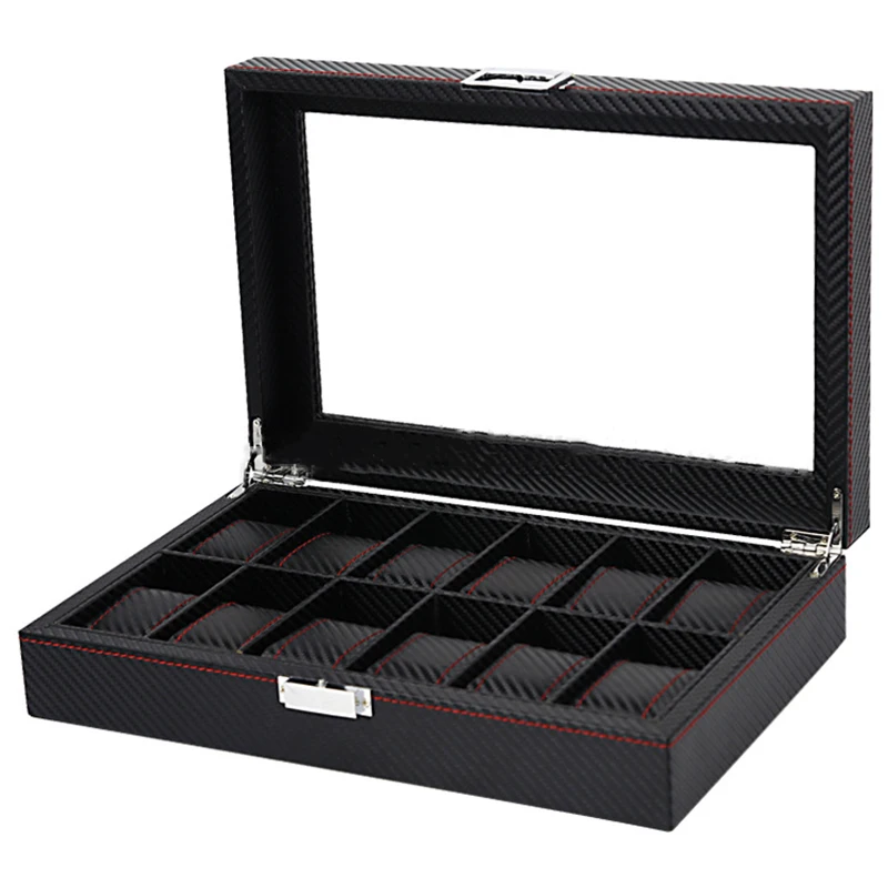 12 Slots Watch Collector Box Travel Carbon Fiber Case Jewelry Display Storage Holder Boxes for Men Women Watches Organizer