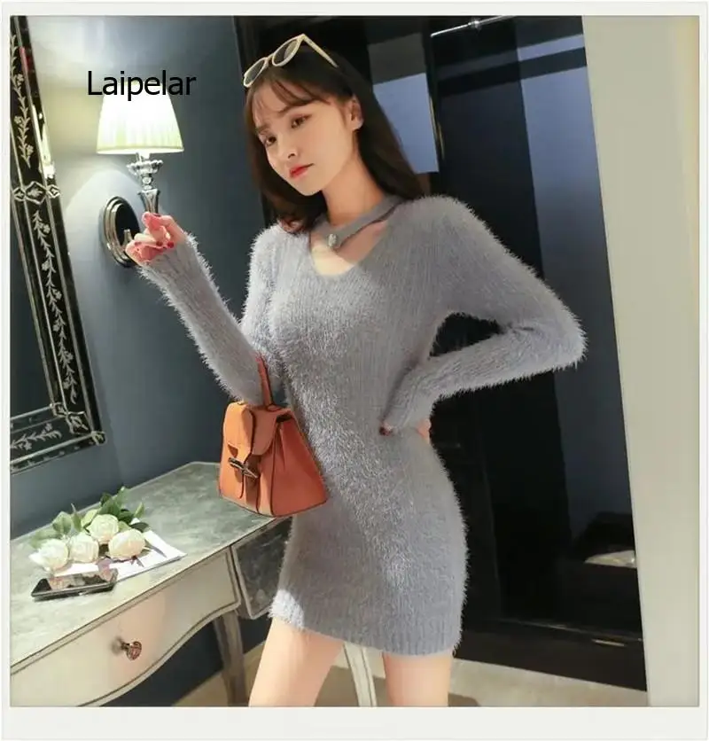 Женский пуховой свитер из искусственной норки эластичный вязаный пуловер с