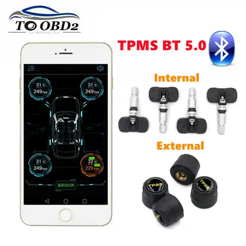 Новая система контроля давления в шинах TPMS Bluetooth 5,0, 4 внутренних/внешних датчика, работает с Android/iOS